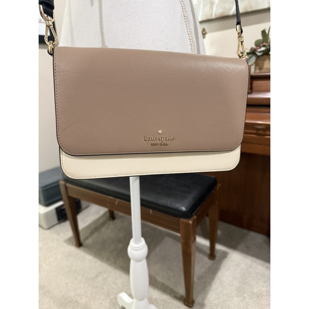 Kate Spade Madison Small Flap Crossbody Leather Toasted Hazelnut 2 tone